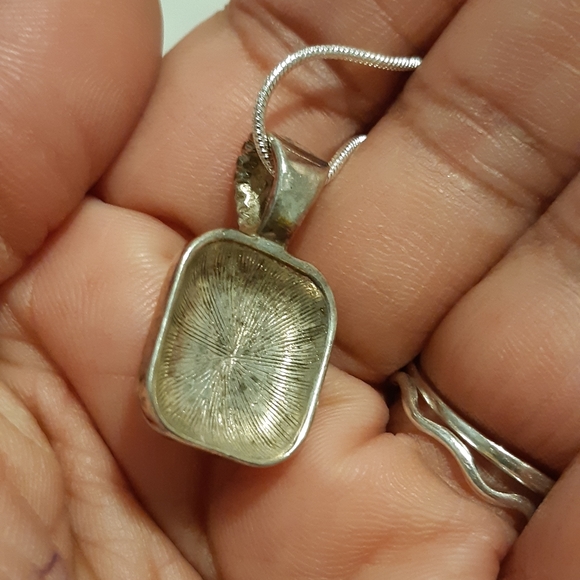 Purple Cats Eye Stone Necklace  Necklace Is Stamped 925, 24.5" Long,Pendant 1" L - Picture 5 of 8